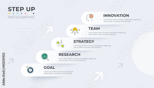 ladder Infographic 5 steps stairs to success growth template. Business process.
