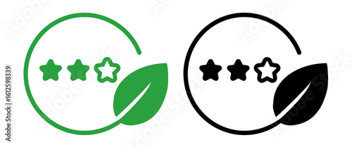 Icon stars rating with green leaf symbolizing environmental rating green certification and quality assessment of sustainable products services review