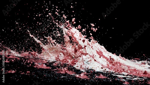 Dynamic wave of pink liquid bursts against a stark black background, capturing the essence of motion and energy in a visually stunning display