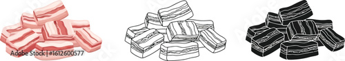 Bacon cubes vector illustration set delicious pork belly meat food ingredient graphic design