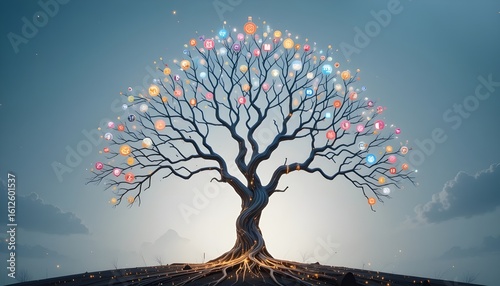 A digital tree of innovation, where each branch represents AI-generated concepts.
