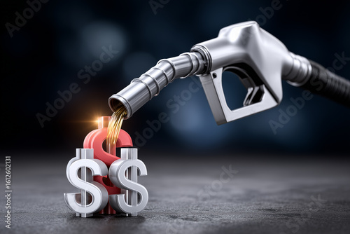 Rising Fuel Cost Concept with Gas Nozzle and Dollar Sign