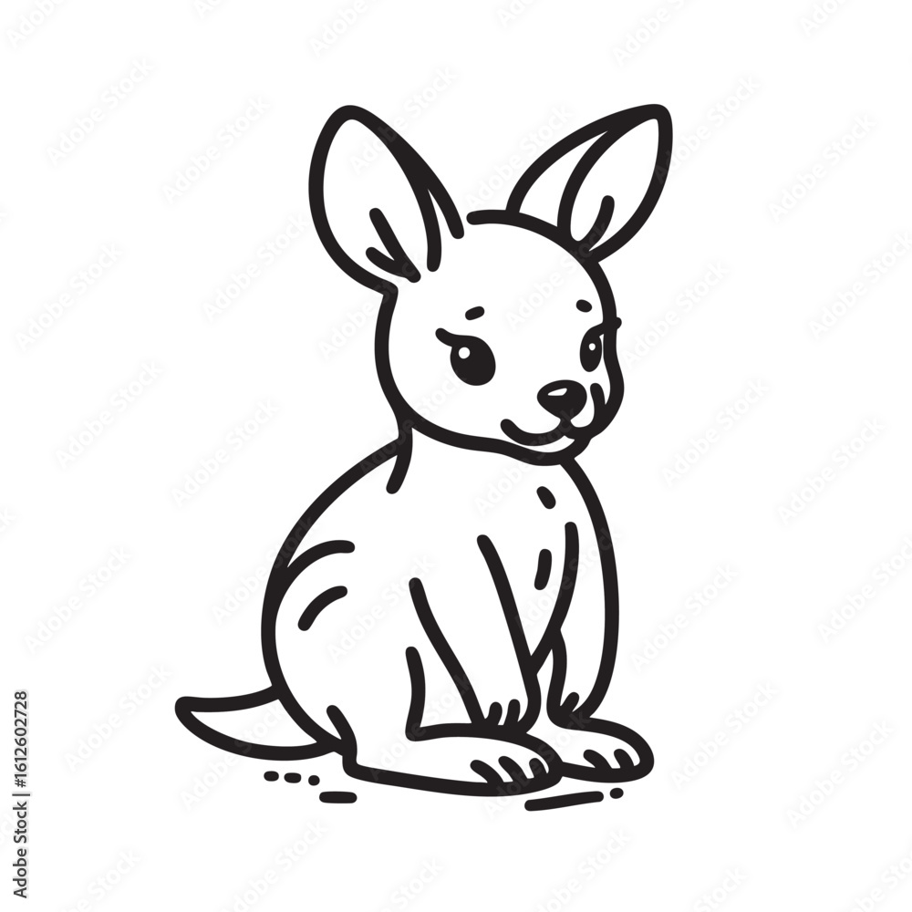 Fototapeta premium cute baby kangaroo isolated, line art illustration