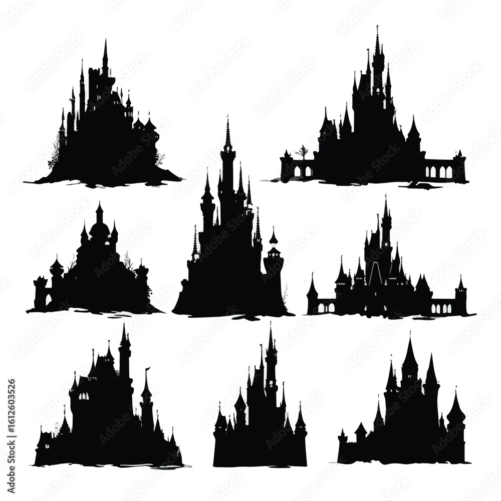 Fototapeta premium castle silhouette set, Black & White silhouette set
