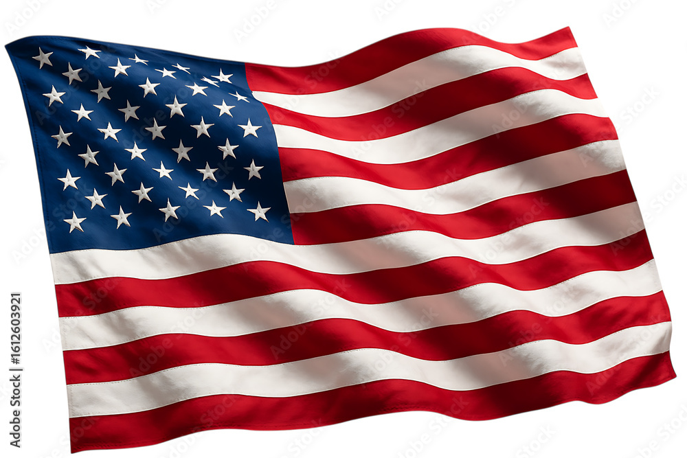 Fototapeta premium American flag waving isolated on white background symbol of USA and patriotism