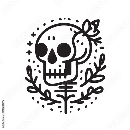 skull with floral wreath, isolated on transparent background