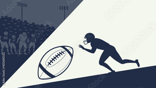 Dynamic Athlete Running After Football in Silhouette During Competitive Moment