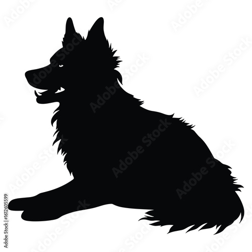 Vector art of a black silhouette of a dog sitting on a white background