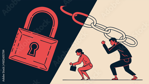 Illustration of Individual Struggling Against Chains Symbolizing Enslavement