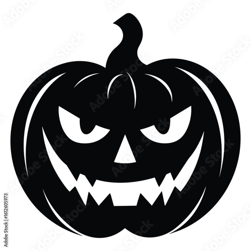 Vector art of a spooky black silhouette of a carved pumpkin jack o lantern