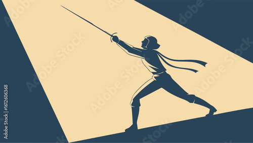 Silhouette of a Warrior in Dynamic Pose Brandishing a Sword Against Light