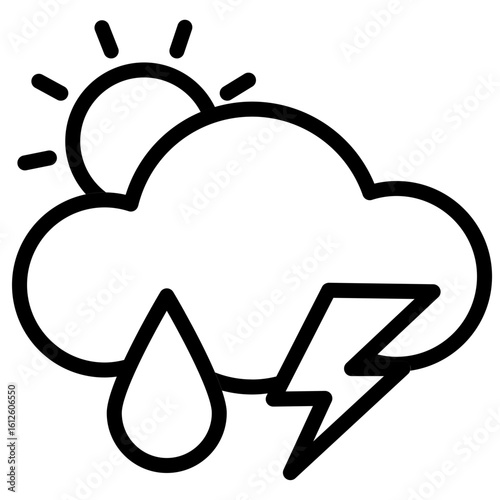 Weather outline icon. Partly cloudy with scattered thunderstorms and rain
