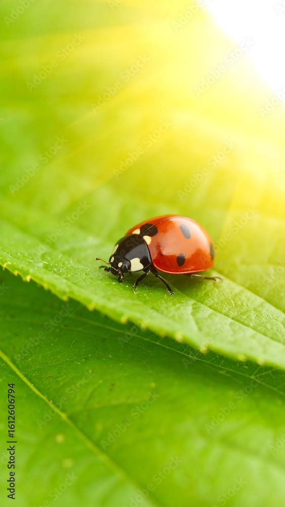 Ladybug on bright green leaf Ladybug on bright green leaf