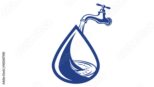 Water Tap Pouring Clear Liquid Into A Droplet Against A White Background