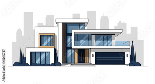 Stunning modern luxury residence with expansive glass windows and sleek architectural design, perfect for real estate marketing