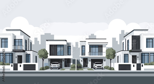 Modern suburban homes with clean lines and manicured landscaping offer a serene, upscale living environment