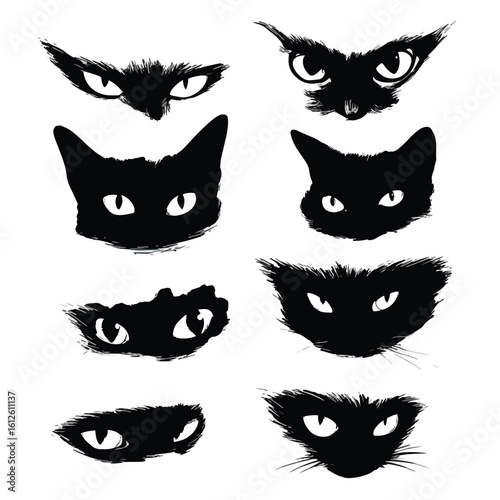 cat eye silhouette set, Black & White silhouette set 