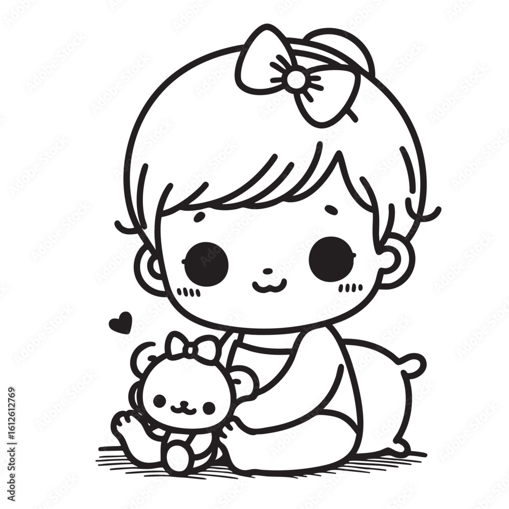Obraz premium cute baby girl with teddy bear, isolated illustration