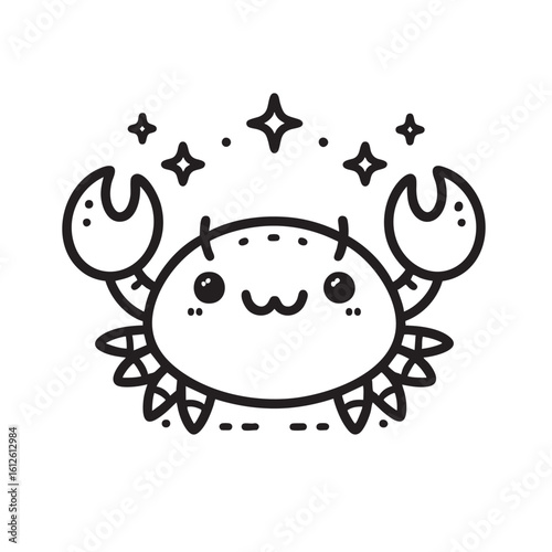 cute cartoon crab isolated, line art illustration