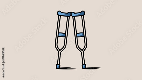 Illustration of two crutches with blue accents and black outlines on a neutral background