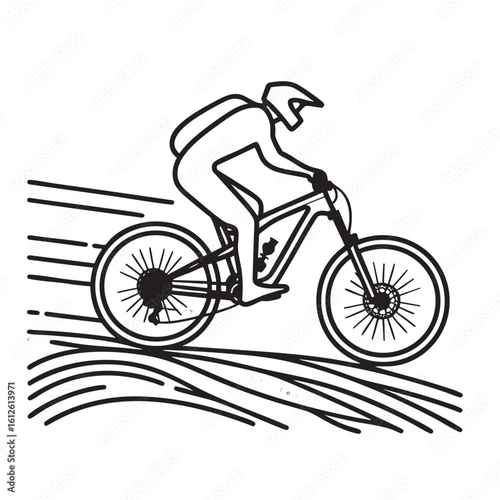Obraz premium mountain biker isolated: line art illustration