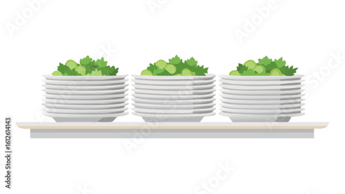 Stack of plates with salad food catering restaurant service kitchenware dishware crockery dinnerware tableware