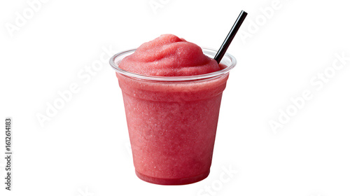 Refreshing pink slushy drink with straw isolated on transparent background