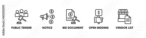 Public Procurement banner web icon illustration concept with icon of public tender, notice, bid document, open bidding, and vendor list