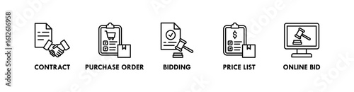 Public Procurement banner web icon illustration concept with icon of contract, purchase order, bidding, price list, and online bid