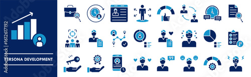 Persona Development icon collection set. Containing design persona, identity, profile, goals, traits, values