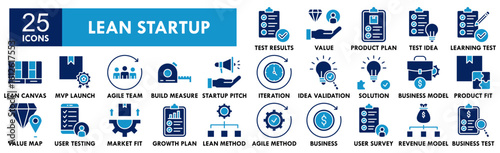 Lean Startup icon collection set. Containing design startup, lean, pivot, iterate, MVP, validate, customer
