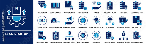Lean Startup icon collection set. Containing design startup, lean, pivot, iterate, MVP, validate, customer