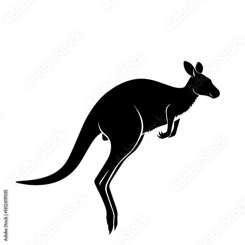 Silhouette of a kangaroo jumping, depicted in solid black against a white background.