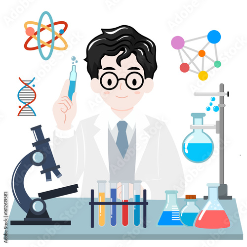 Scientist working in laboratory with microscope for research and experiment.
