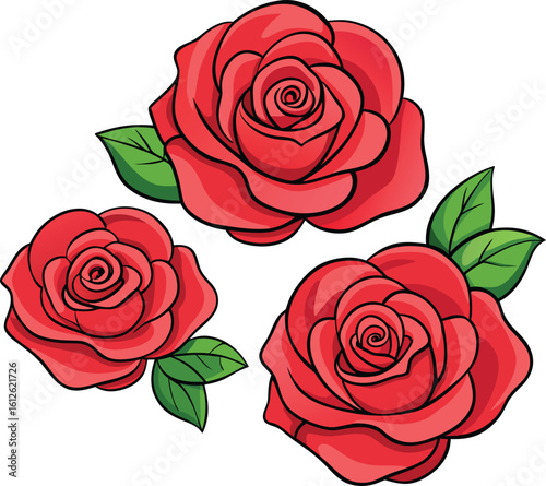 Wallpaper Mural Three Red Roses with Leaves Illustration on Transparent Background Torontodigital.ca