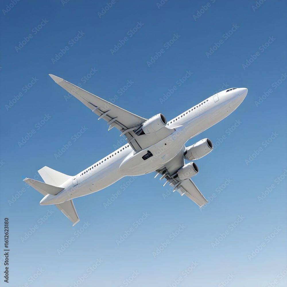 Fototapeta premium Underneath View of Four-Engine Jet in Flight