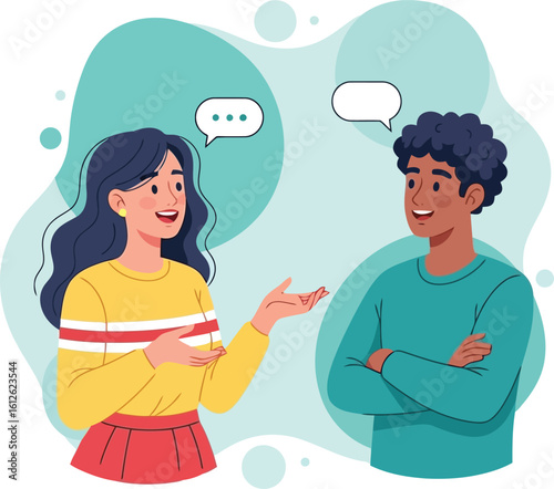 Two people talking and communicating with speech bubbles