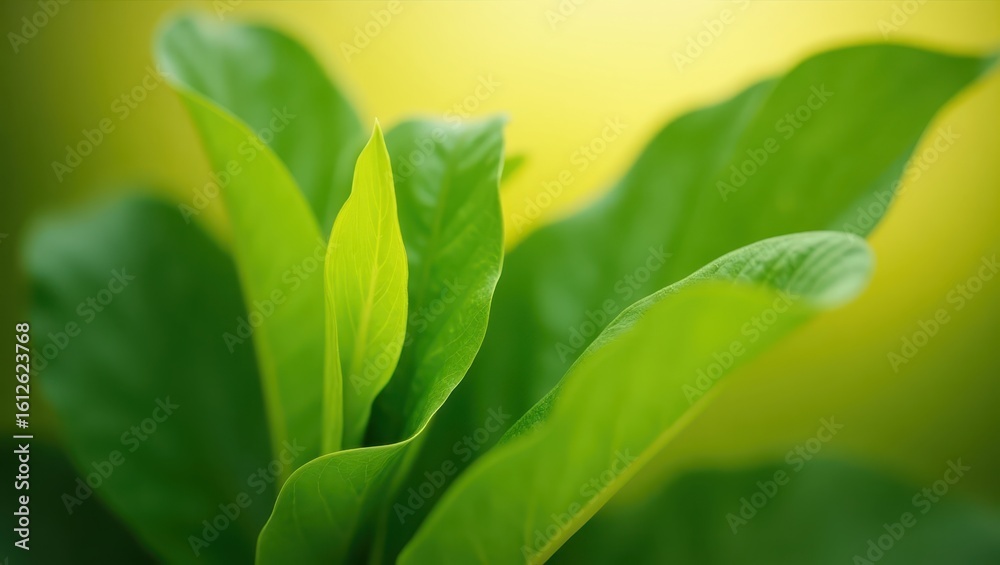 Obraz premium Close-up view of vibrant green leaves.