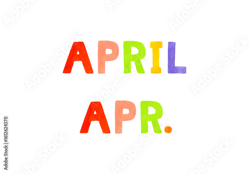 APRIL（エイプリル・4月）のカラフルな手書き文字