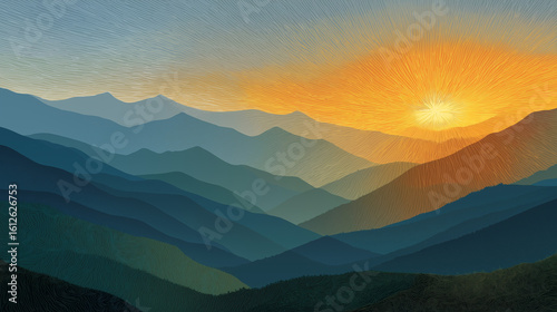 Sunrise Over the Mountain Range: An ethereal sunrise bathes a majestic mountain range in a captivating display of light and shadow.