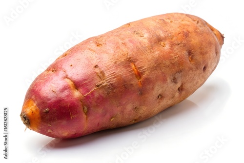 Single Fresh Sweet Potato on White Background
