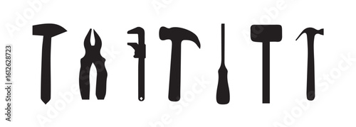 Simple hand tool icon collection,  hammer, screwdriver, and chisel symbols, Repair tools icon set, Tool kit icon set , vector illustration eps 10.