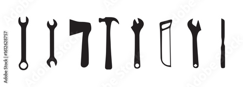 Simple hand tool icon collection,  hammer, screwdriver, and chisel symbols, Repair tools icon set, Tool kit icon set , vector illustration eps 10.