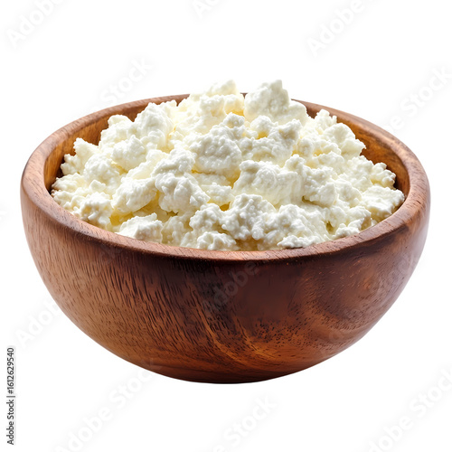 Wallpaper Mural A wooden bowl containing fresh cottage cheese isolated on white background Torontodigital.ca