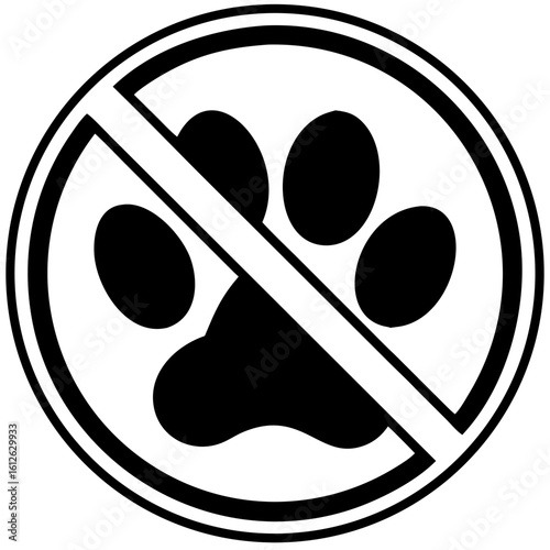 No pets allowed sign with paw print symbol in black and white  