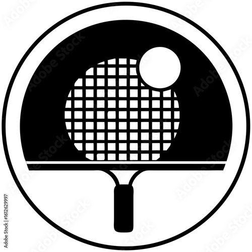 Table tennis paddle and ball in black and white design  