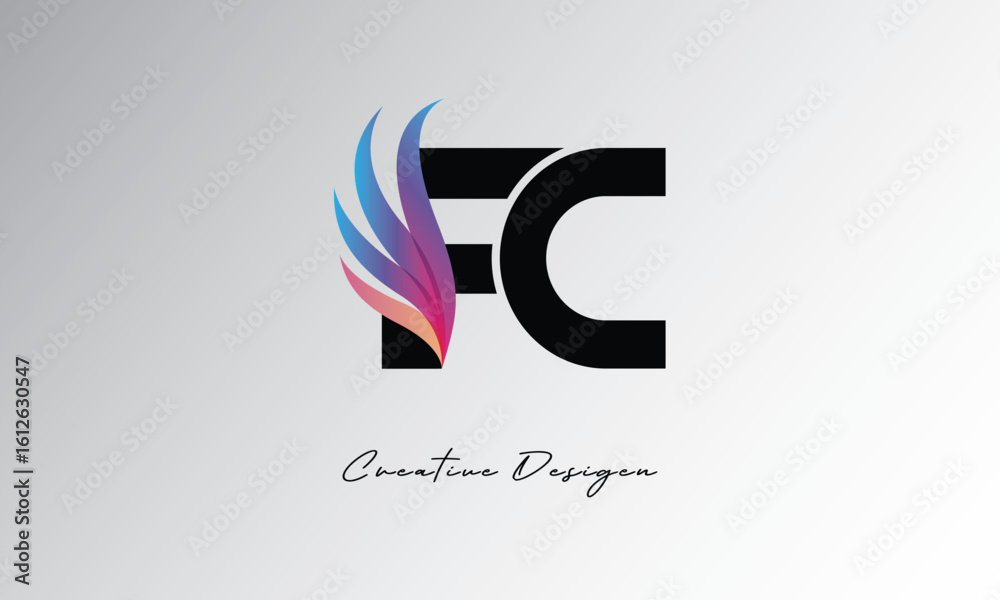 Fototapeta premium FC Feather Gradient Logo – Elegant Wing Monogram for Modern Branding & Visual Identity Design