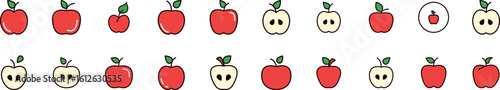 Red Apple Filled Color Icon Set. Minimalistic Linear Pictogram for Web and Graphic Design, Apps, Banners, Social Network and Cards