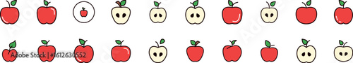 Red Apple Filled Color Icon Collection. Minimalistic Linear Pictogram for Web and Graphic Design, Apps, Banners, Social Network and Cards