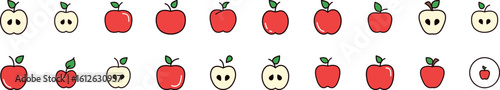 Simple Linear Filled Color Icon of Red Apple. Minimalistic Linear Pictogram for Web and Graphic Design, Apps, Banners, Social Network and Cards